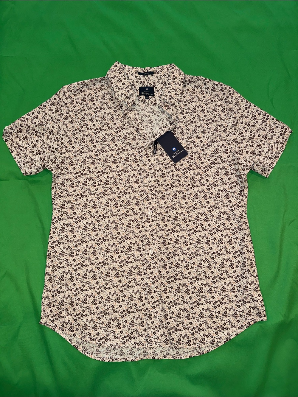 Ben Sherman Short Sleeve Button-Down Shirt - White with Black Floral Print